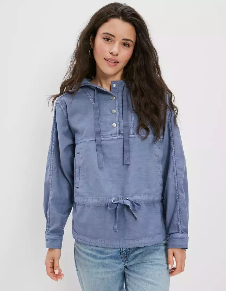 Vestes American Eagle AE Coton Popover Bleu Femme | ZWB-86355243